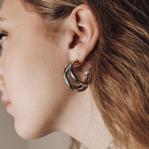 Tri silver small hoop earrings